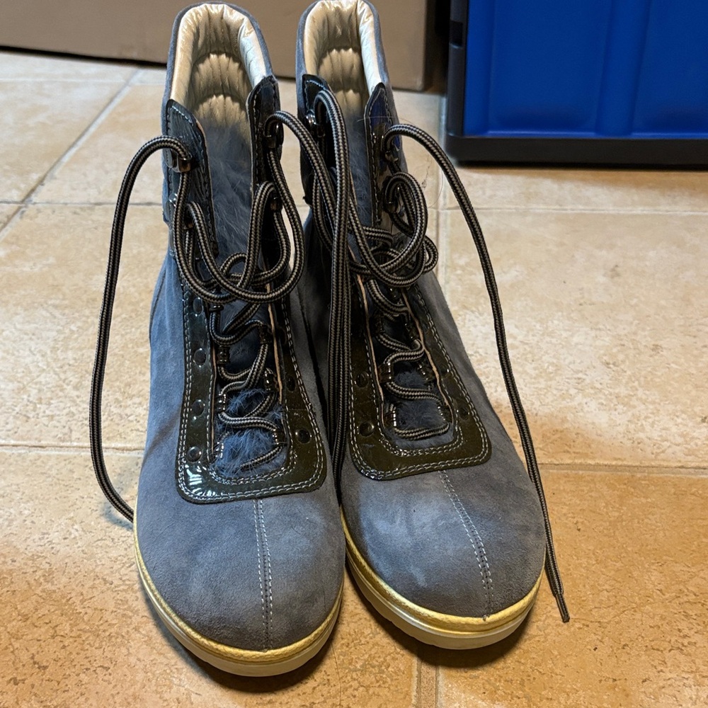 Cesare Paciotti Blue and Black Lace-Up Boots